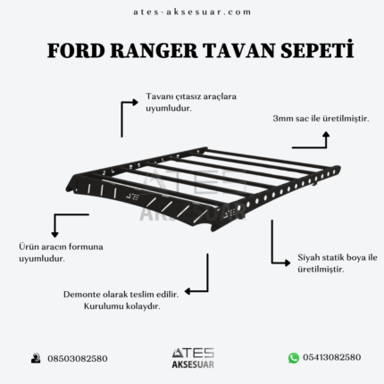Ford Ranger (2012 Üstü Uyumlu)  Pickup Tavan Sepeti