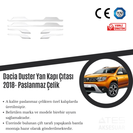 Dacia Duster 2018 Yan Kapı Çıtası Paslanmaz Çelik
