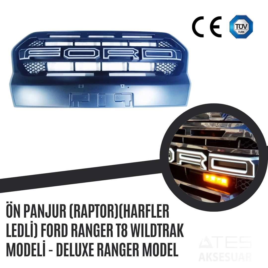 stop-lamba-seti-siyah-ledli-ford-ranger-ates-aksesuar-13.png Ön Panjur (Raptor) (Harfler Ledli) Ford Ranger T8 Wildtrack Modeli - Deluxe Ranger Model - Görsel 1